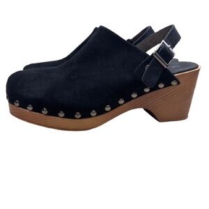 Corkys Myra Black Studded Suede Convertible Slingback Wooden Heel Clogs 10 NEW